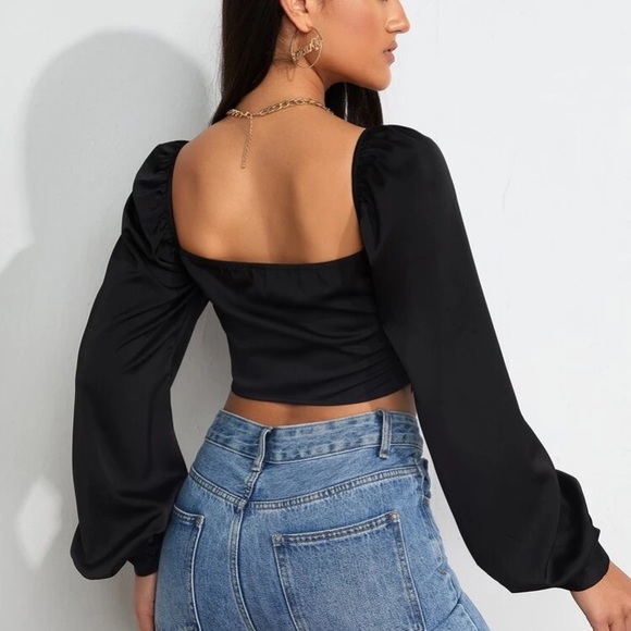 NWT Shein Square Neck Lantern Sleeve Cropped Blouse - Picture 2 of 2
